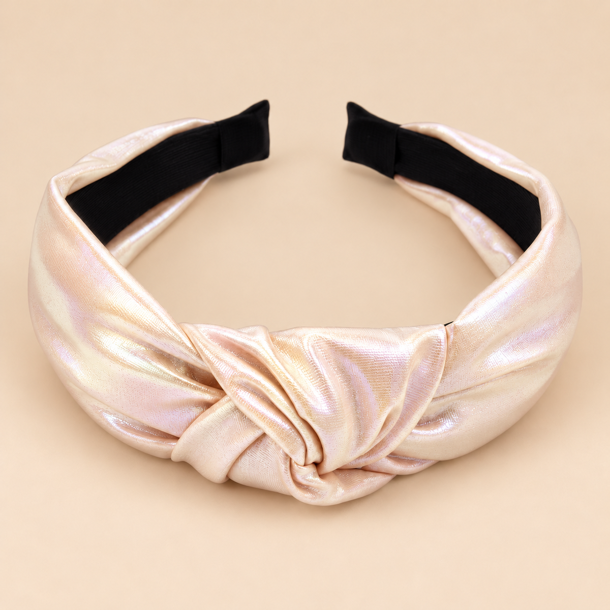 Glanzende Knoophaarband – Champagne – De HaarBoetiek