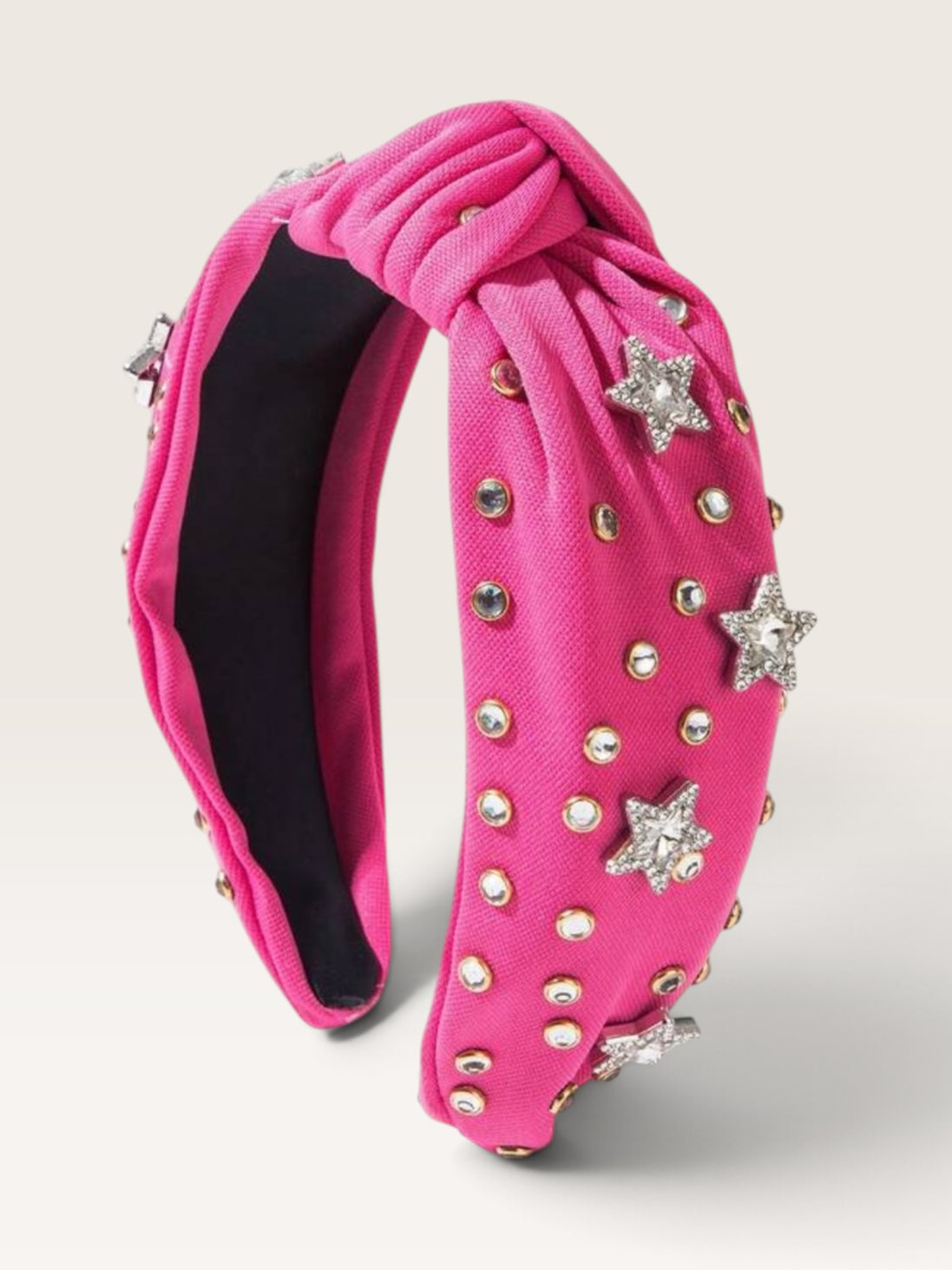 Roze knoop haarband met sterren en strass steentjes