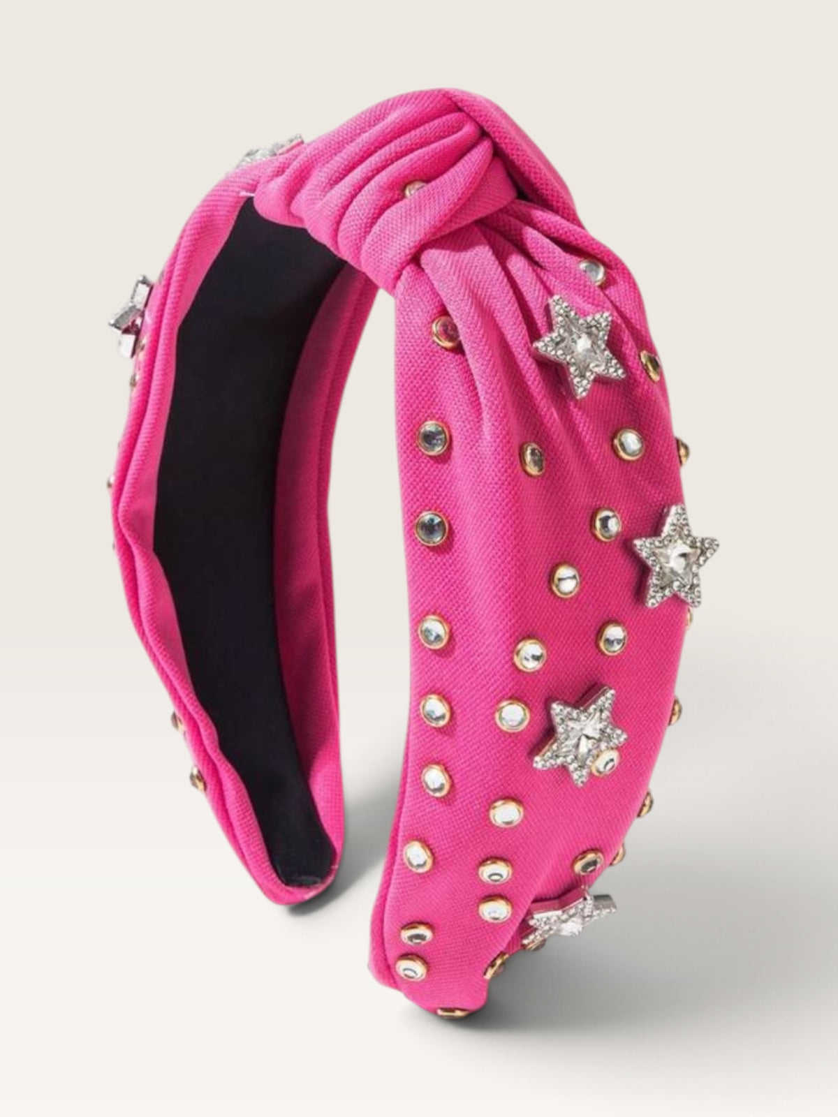 Roze knoop haarband met sterren en strass steentjes