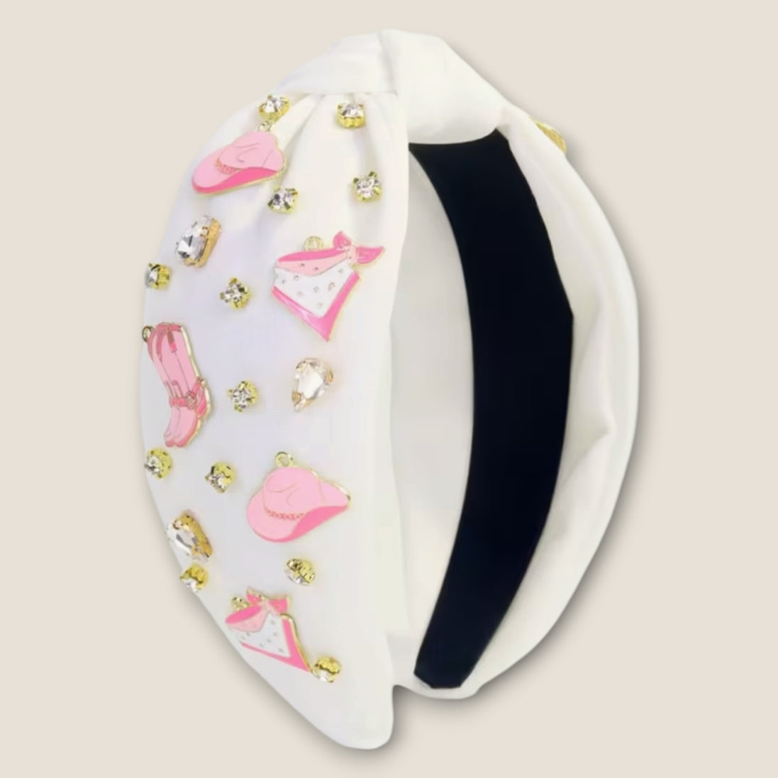 Witte Haarband met Roze Fashion Charms & Strass – De HaarBoetiek