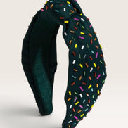Zwarte knoop haarband met multicolor kralen