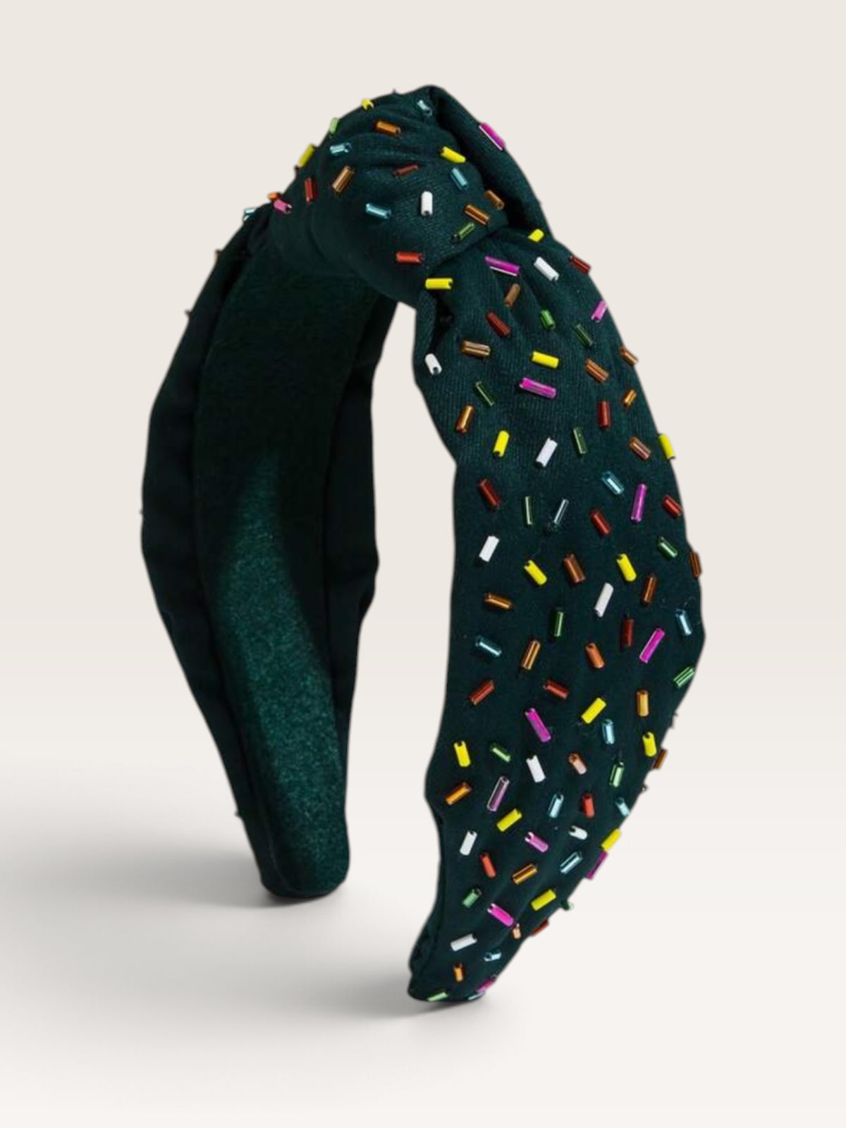 Zwarte knoop haarband met multicolor kralen