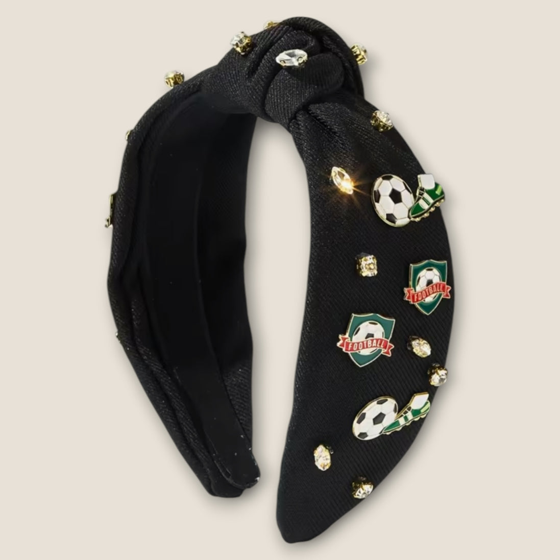 Haarband Zwart Voetbal met Strass – De HaarBoetiek