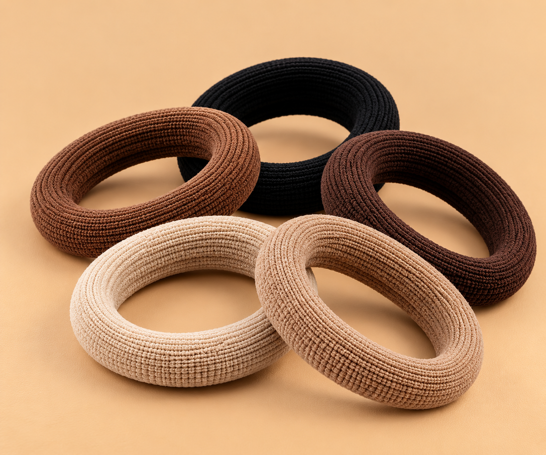 Naadloze Haarelastieken Beige, Bruin & Zwart Multi Sorti – Set van 5 – De HaarBoetiek