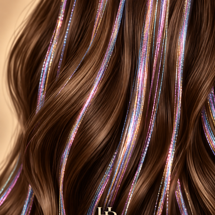 Hair Tinsel 5 Color multicolor haarlichtjes in bruin haar – De HaarBoetiek