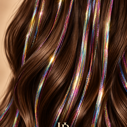 Hair Tinsel 7 Color multicolor haarlichtjes in bruin haar – De HaarBoetiek