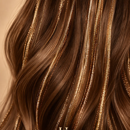 Hair Tinsel Champagne in bruin haar - De HaarBoetiek