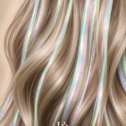 Hair Tinsel Egg Powder haarlichtjes 120 cm in bruin haar