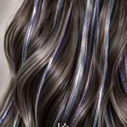 Hair Tinsel Gray grijze holografische haarlichtjes in donker haar De HaarBoetiek