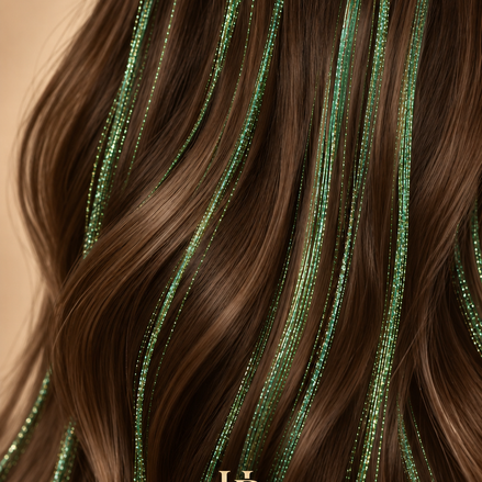 Hair Tinsel Green groen in bruin haar – de HaarBoetiek