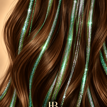 Hair Tinsel Green Silver in bruin haar – de HaarBoetiek