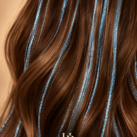 Hair Tinsel Light Blue lichtblauw in bruin haar – glanzende blauwe haar tinsel