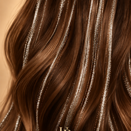 Hair Tinsel Silver zilver in bruin haar - de HaarBoetiek