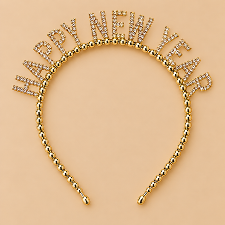 Happy New Year Diadeem – Goud met Strass – De HaarBoetiek