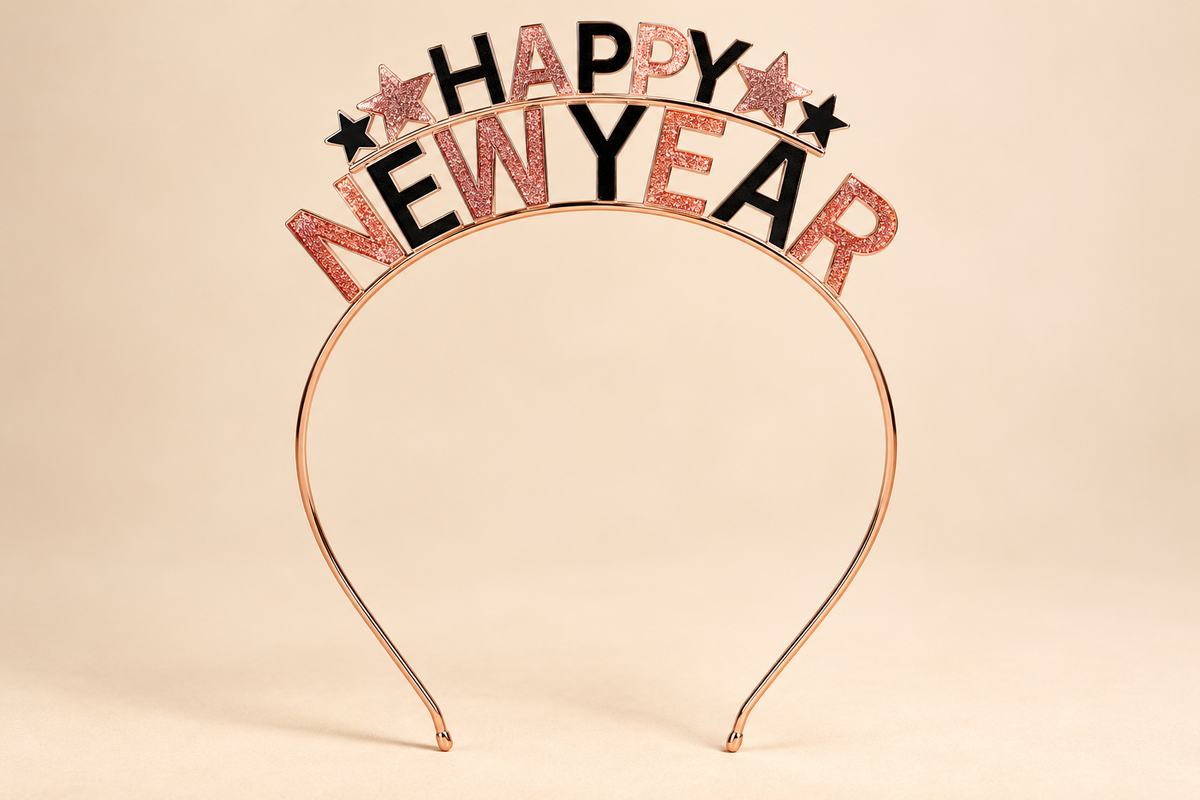 Happy New Year Diadeem – Roségoud met Glitter & Sterren – De HaarBoetiek