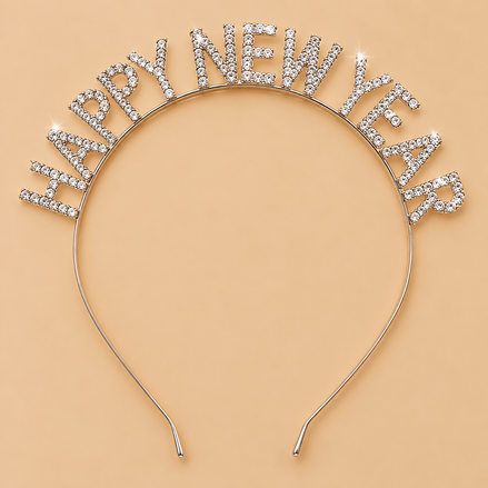 Happy New Year Diadeem – Strass met Dunne Metalen Band – De HaarBoetiek