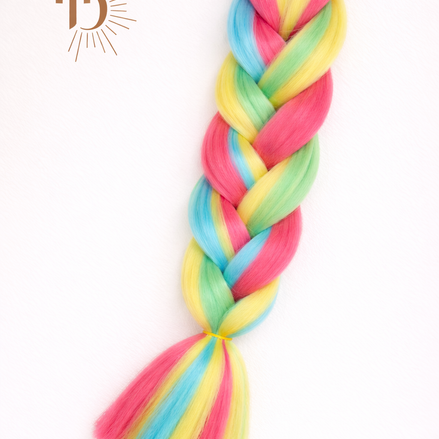 Premium invlecht haar roze-blauw-geel - De HaarBoetiek