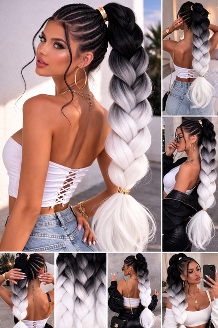 Braids invlecht haar zwart - wit ombre 