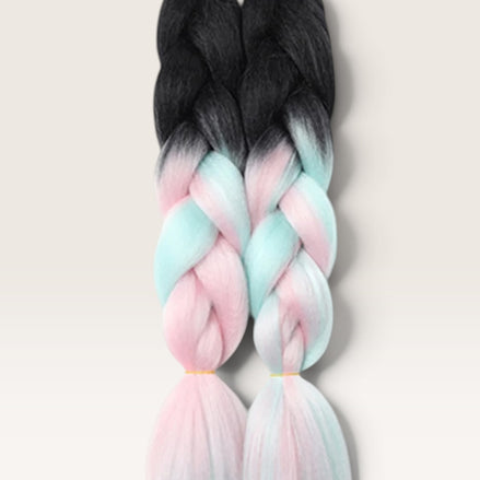 Ombre invlechthaar zwart pastel roze mint set