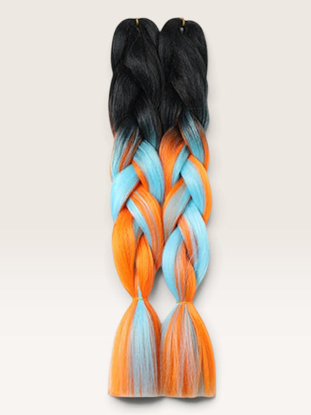 Ombre invlechthaar zwart turquoise oranje set