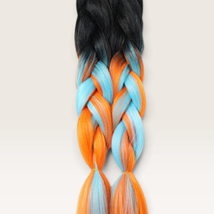 Ombre invlechthaar zwart turquoise oranje set