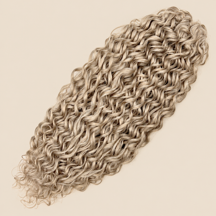 Jessica golvend invlechthaar 60 cm in blond (56A) op beige achtergrond – De HaarBoetiek