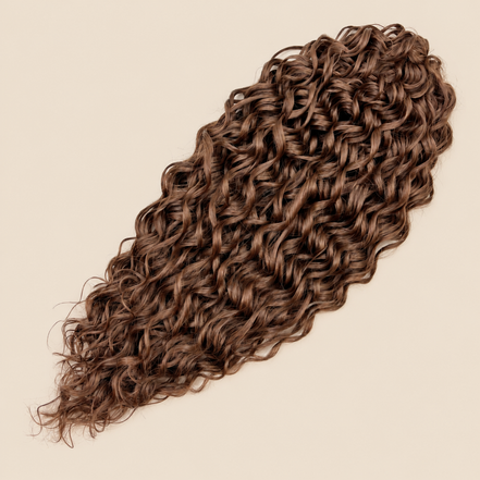 Jessica golvend invlechthaar 60 cm in bruin (10) op beige achtergrond – De HaarBoetiek