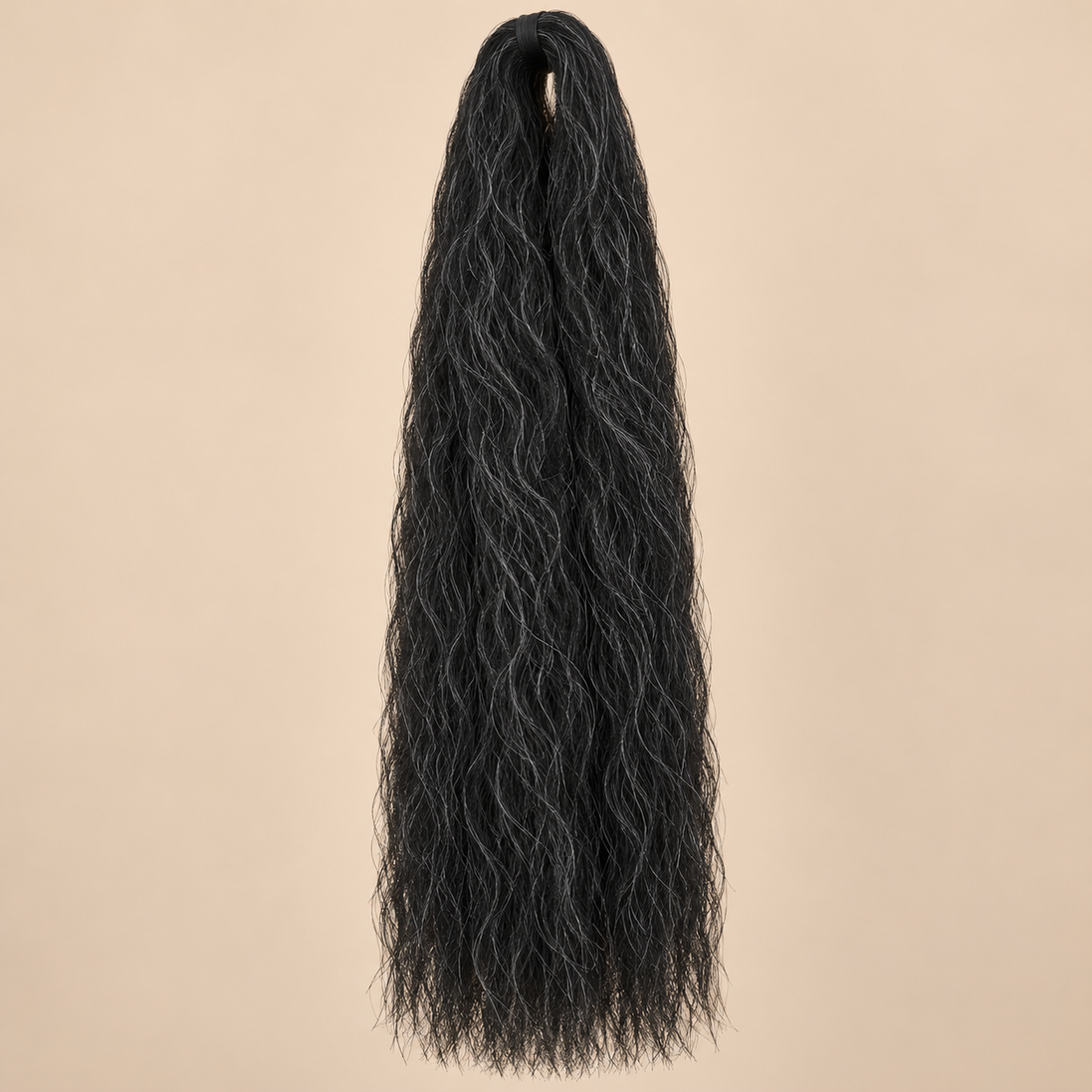 Jumbo Braid 100% Kanekalon EVE 60 cm – M34 zwart-grijs op beige achtergrond