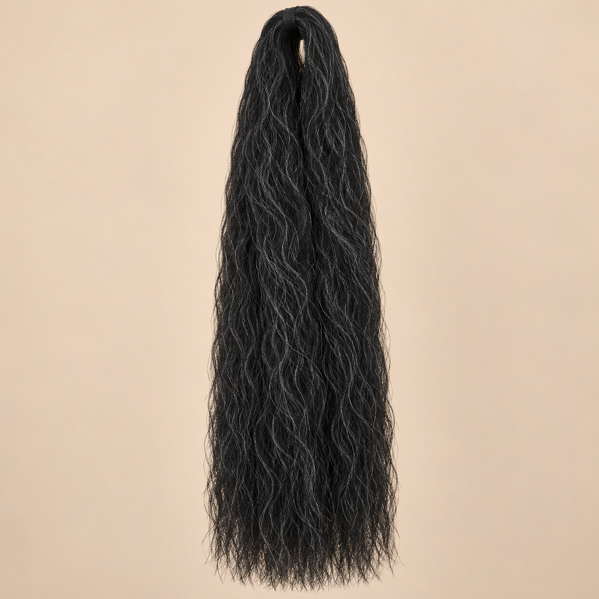 Jumbo Braid 100% Kanekalon EVE 60 cm – M34 zwart-grijs op beige achtergrond