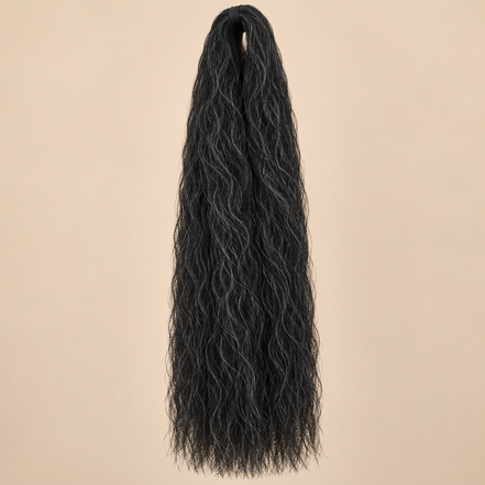 Jumbo Braid 100% Kanekalon EVE 60 cm – M34 zwart-grijs op beige achtergrond