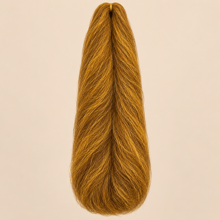Jumbo Braid 100% Kanekalon Bng kleur 12/G asbruin met goud, 60 cm, 85 gram op beige achtergrond
