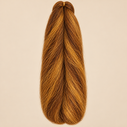Jumbo Braid 100% Kanekalon Bng kleur 30/G koper met goud, 60 cm, 85 gram op beige achtergrond