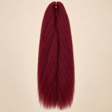 Jumbo Braid 100% Kanekalon Bng kleur Maroon wijnrood, 60 cm, 85 gram op beige achtergrond
