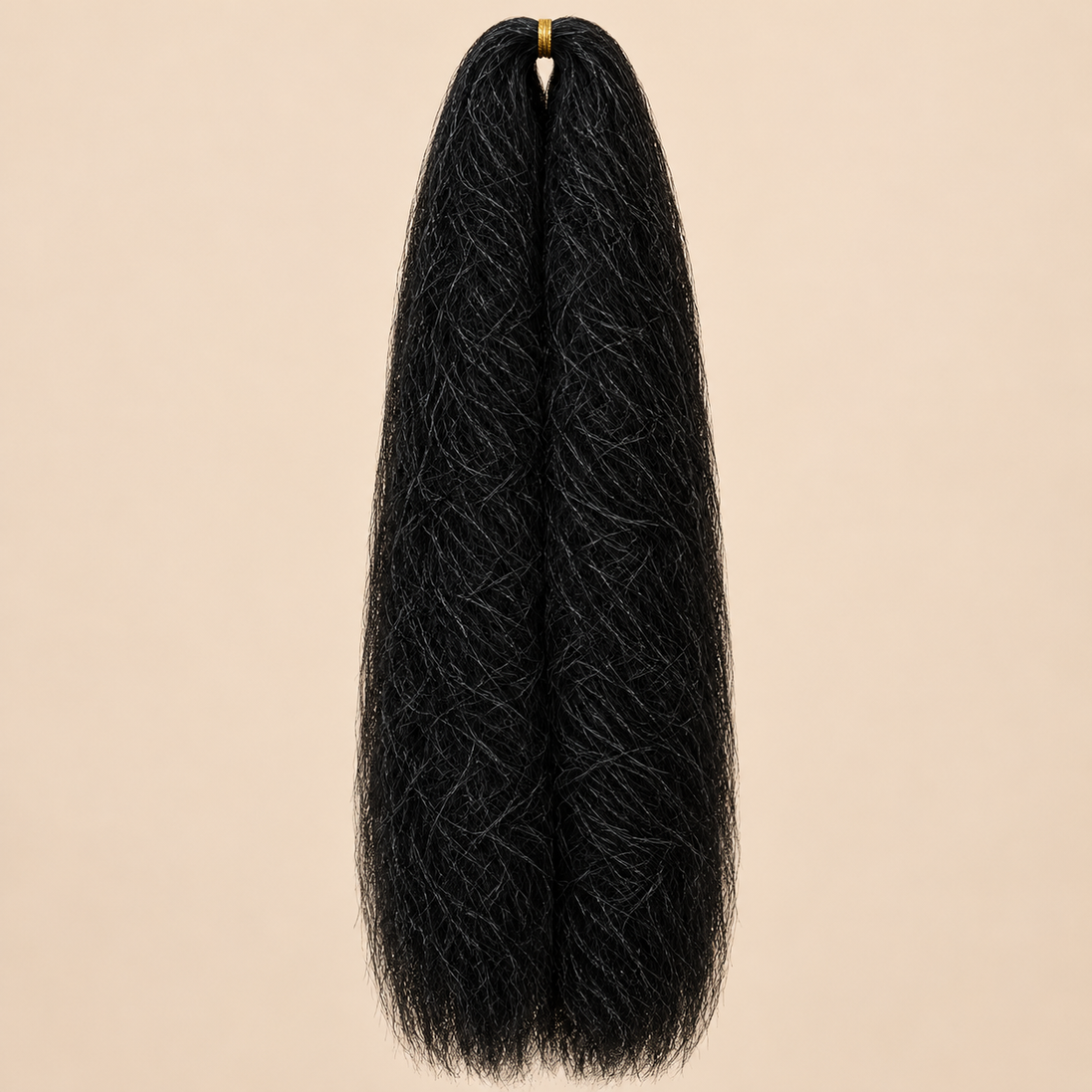 Jumbo Braid 100% Kanekalon Bng kleur 1 zwart, 60 cm, 85 gram op beige achtergrond