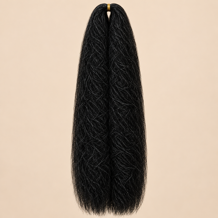 Jumbo Braid 100% Kanekalon Bng kleur 1 zwart, 60 cm, 85 gram op beige achtergrond