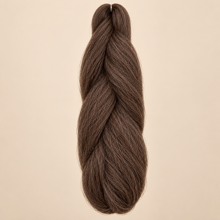 Jumbo Braid 100% Kanekalon Bng kleur 8 middelbruin, 60 cm, 85 gram op beige achtergrond