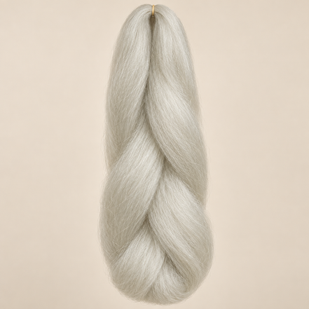 Jumbo Braid 100% Kanekalon Bng kleur White wit, 60 cm, 85 gram op beige achtergrond