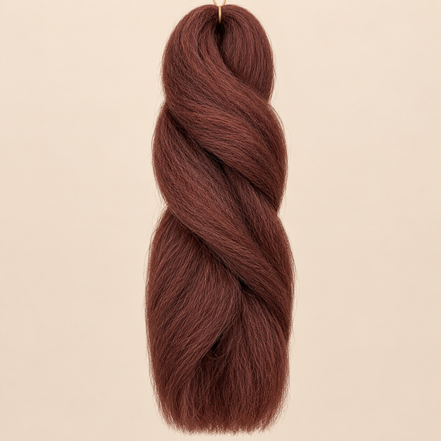 Jumbo Braid 100% Kanekalon Bng kleur 35 kastanjebruin, 60 cm, 85 gram op beige achtergrond