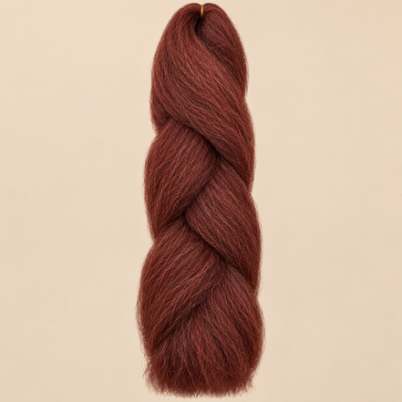 Jumbo Braid 100% Kanekalon Bng kleur 350 koperrood, 60 cm, 85 gram op beige achtergrond