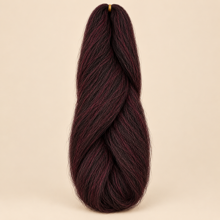 Jumbo Braid 100% Kanekalon Bng kleur 99J diep bordeaux, 60 cm, 85 gram op beige achtergrond