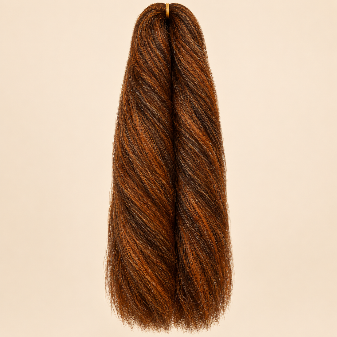 Jumbo Braid 100% Kanekalon Bng kleur 4/Amber donkerbruin met amber, 60 cm, 85 gram op beige achtergrond