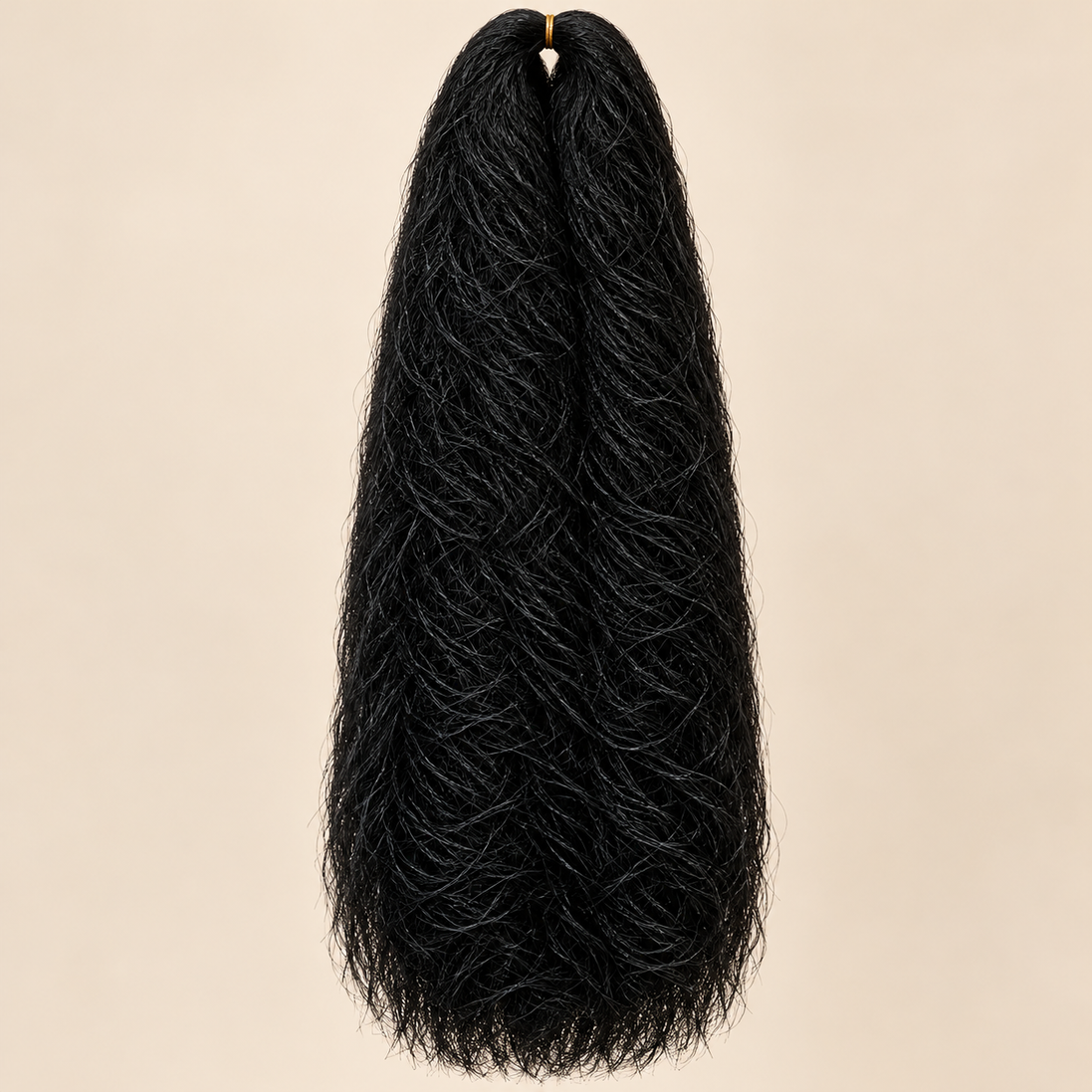 Jumbo Braid 100% Kanekalon Bng kleur 1B natuurlijk zwart, 60 cm, 85 gram op beige achtergrond