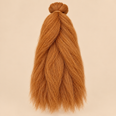 Jumbo Braid 100% Kanekalon BraidOrDie, kleur Amber, beige achtergrond