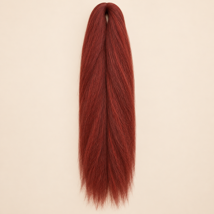 Jumbo Braid 100% Kanekalon RastAfri kleur D13 kastanjerood, 60 cm, ongeveer 80 gram op beige achtergrond
