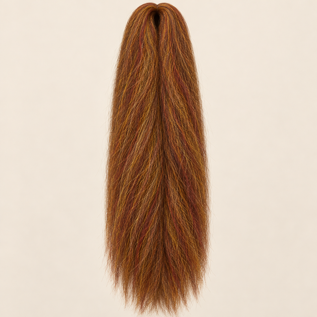 Jumbo Braid 100% Kanekalon RastAfri kleur T4/BG/144 bruin met koper, 60 cm, ongeveer 80 gram op beige achtergrond