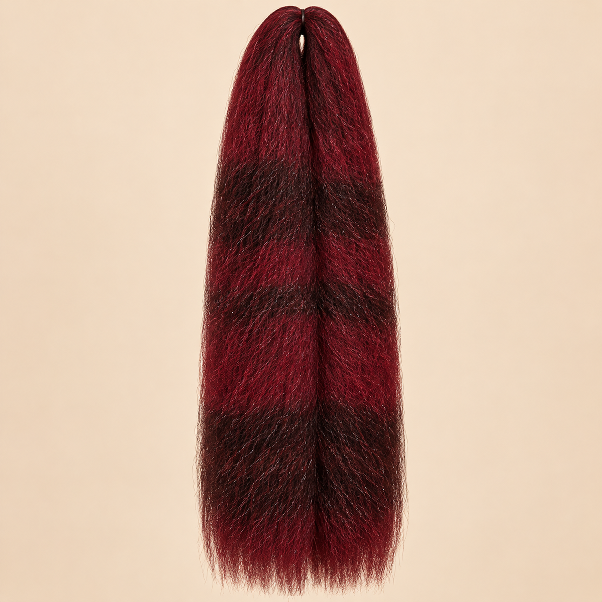 Jumbo Braid 100% Kanekalon SuperBraid kleur P33/39 donkerrood gemêleerd, 60 cm, 85 gram op beige achtergrond