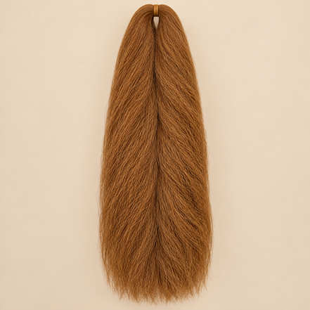 Jumbo Braid 100% Kanekalon SuperBraid kleur 130(FL) koperlichtbruin, 60 cm, 85 gram op beige achtergrond