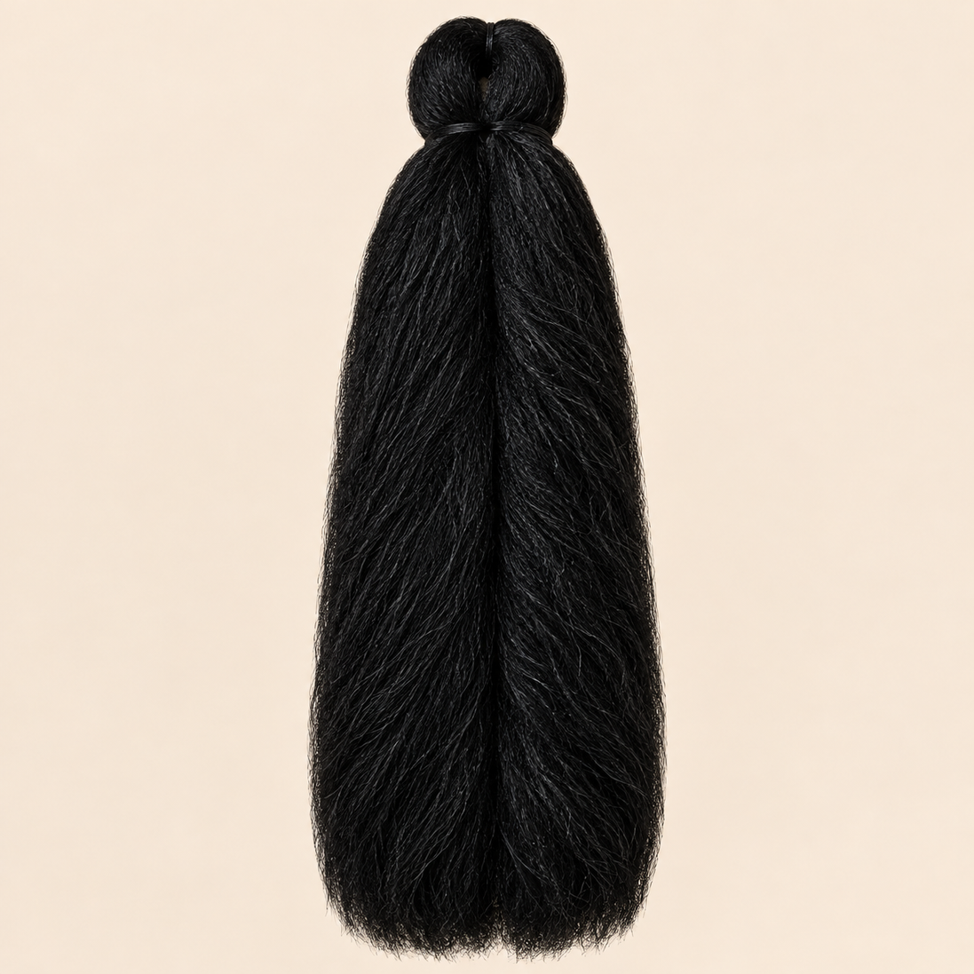 Jumbo Braid 100% Kanekalon SuperBraid kleur 1B natuurlijk zwart, 60 cm, 85 gram op beige achtergrond