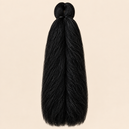 Jumbo Braid 100% Kanekalon SuperBraid kleur 1B natuurlijk zwart, 60 cm, 85 gram op beige achtergrond