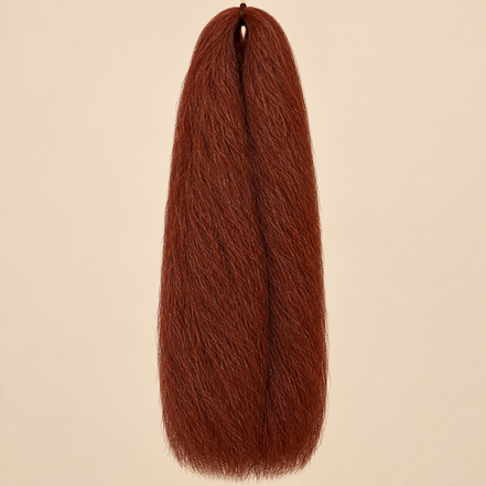 Jumbo Braid 100% Kanekalon SuperBraid kleur 35 roestbruin, 60 cm, 85 gram op beige achtergrond